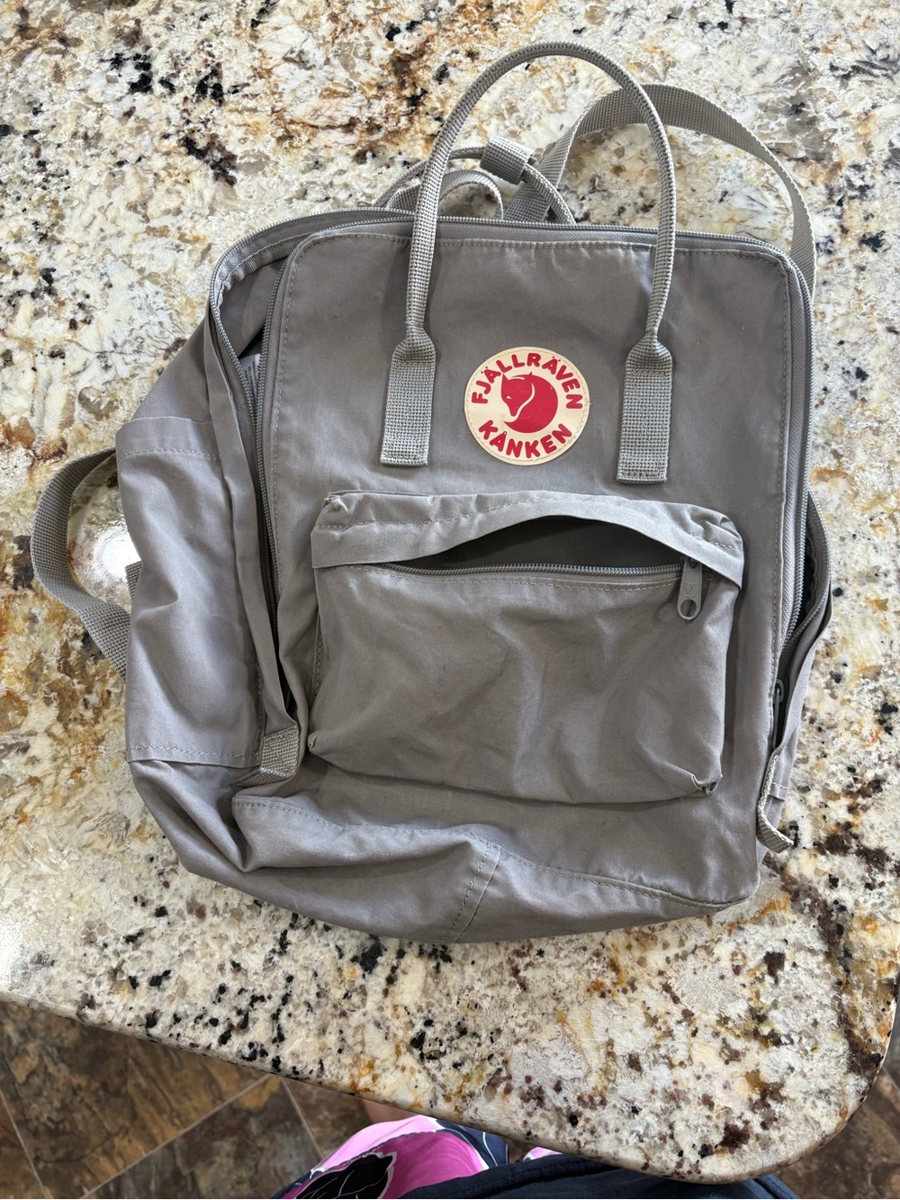 Fjallraven Kanken Backpack - Taupe Gray with Red Logo